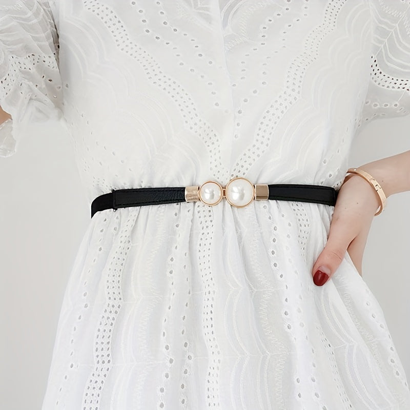 Faux Pearl Thin Belt for Women Dress Decoration