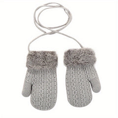 Kids Warm Knitted Gloves Double Layer Padded Thick Winter Outdoor Gloves