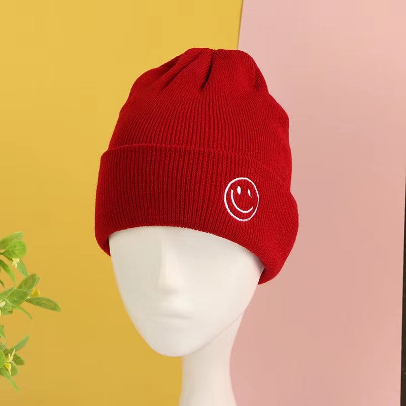Smiling Face Ear Protection Knit Beanie Hat for Men and Women