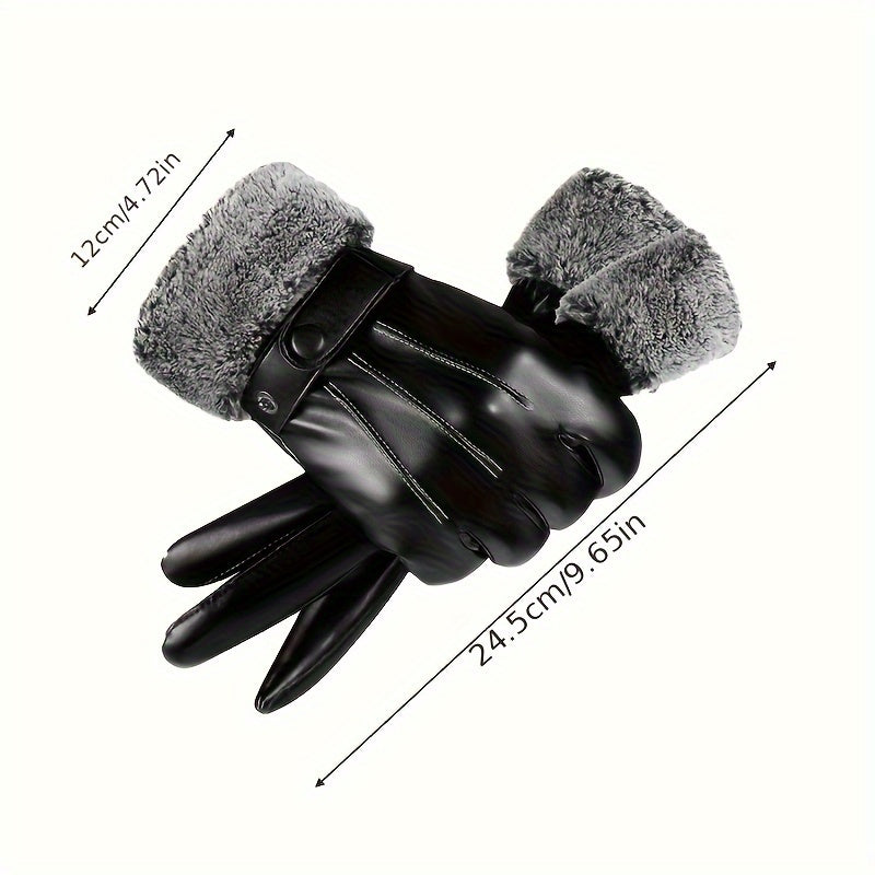 Men's Warm Gloves Motorcycle Riding Cold proof Leather Gloves Plus Velvet