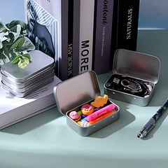 2pcs Metal Rectangular Storage Jar Empty Hinged Tins Mini Portable Box