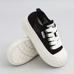 Women's Letter Patch Board Shoes Lace Up Thick Sole Walking Shoes