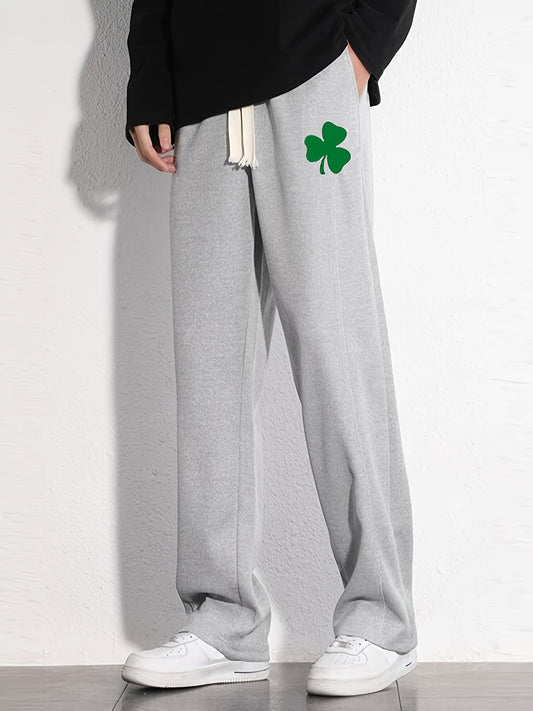 Clover Cotton Sweatpants Men's Casual Solid Loose Fit Drawstring Pants