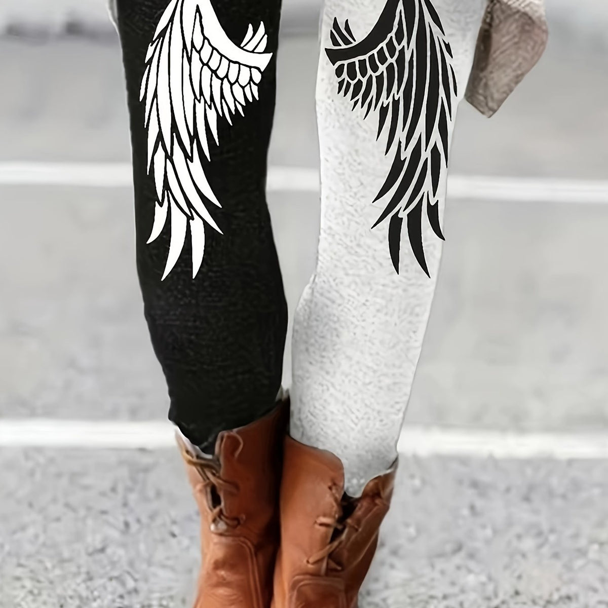  Colorblock Wings Print Slim Fit Leggings