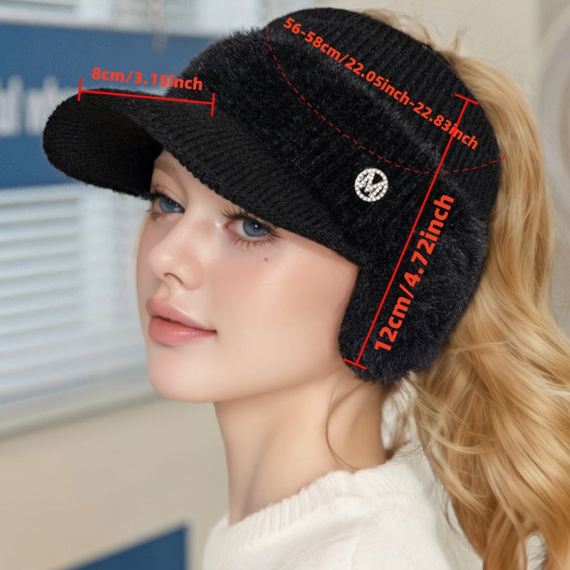 Women's Warm Baseball Cap with Ear Protection Red