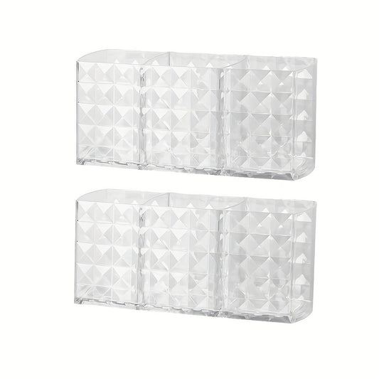 2pcs Transparent Makeup Storage Box 3-grid Multifunctional