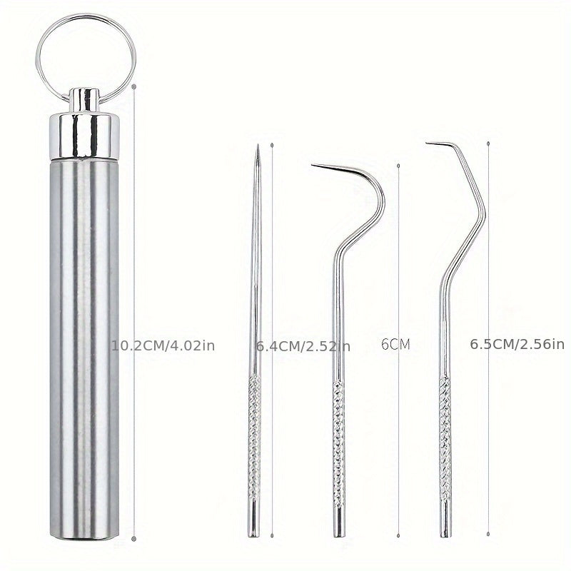 Stainless Steel Toothpick Dental Floss Set With Storage Tube
