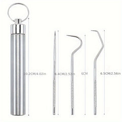Stainless Steel Toothpick Dental Floss Set With Storage Tube