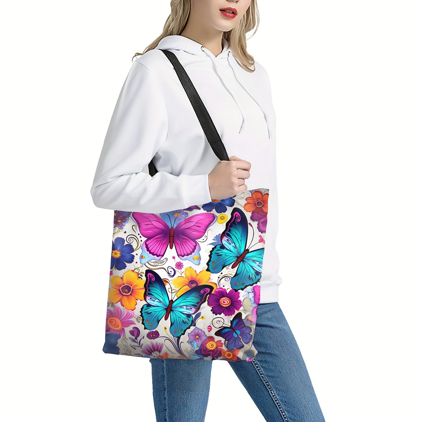 Butterfly Print Tote Bag Large Capacity Women's Handbag & Shopping Bag