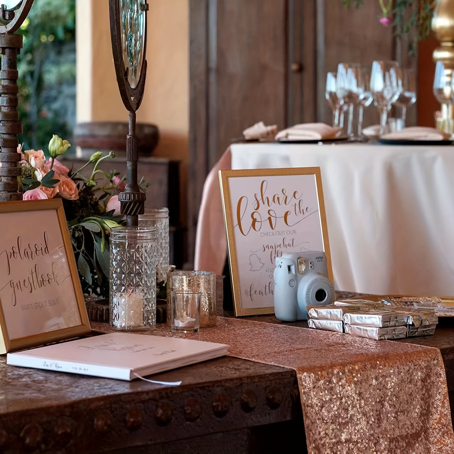 Rose Gold Sequin Table Runner for Party Decorations
