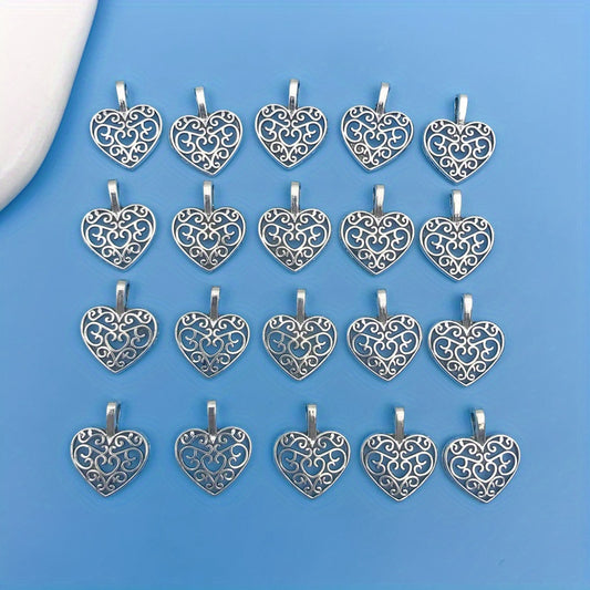 20pcs Antique Silver Heart Shape Charms Pendant for DIY Jewelry Making