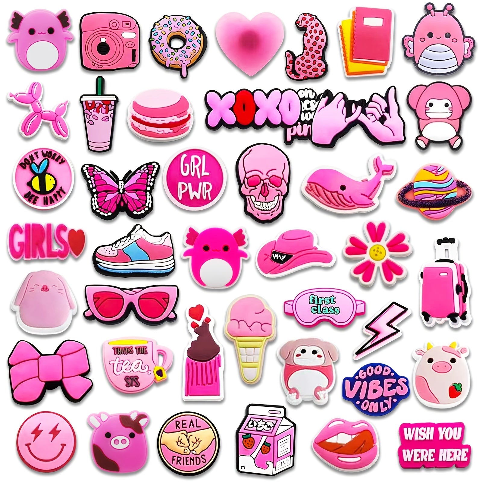 43 Pink Shoe Charms For Bubble Slides Sandals, Christmas Shoe Decorations