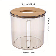 Transparent Tissue Box with Wooden Lid for Toilet Paper and Tissues
