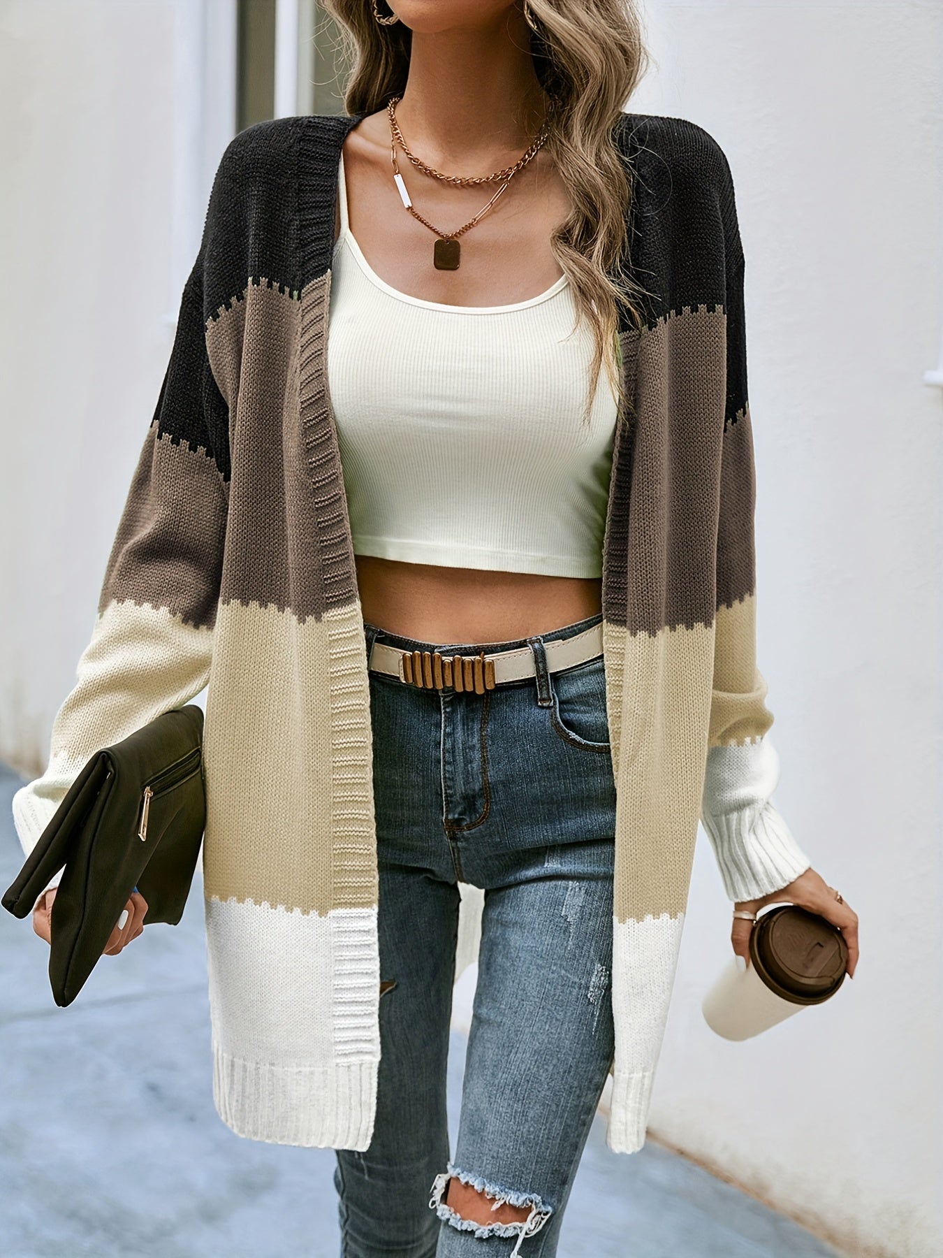 Striped Block Cardigans V Neck Loose