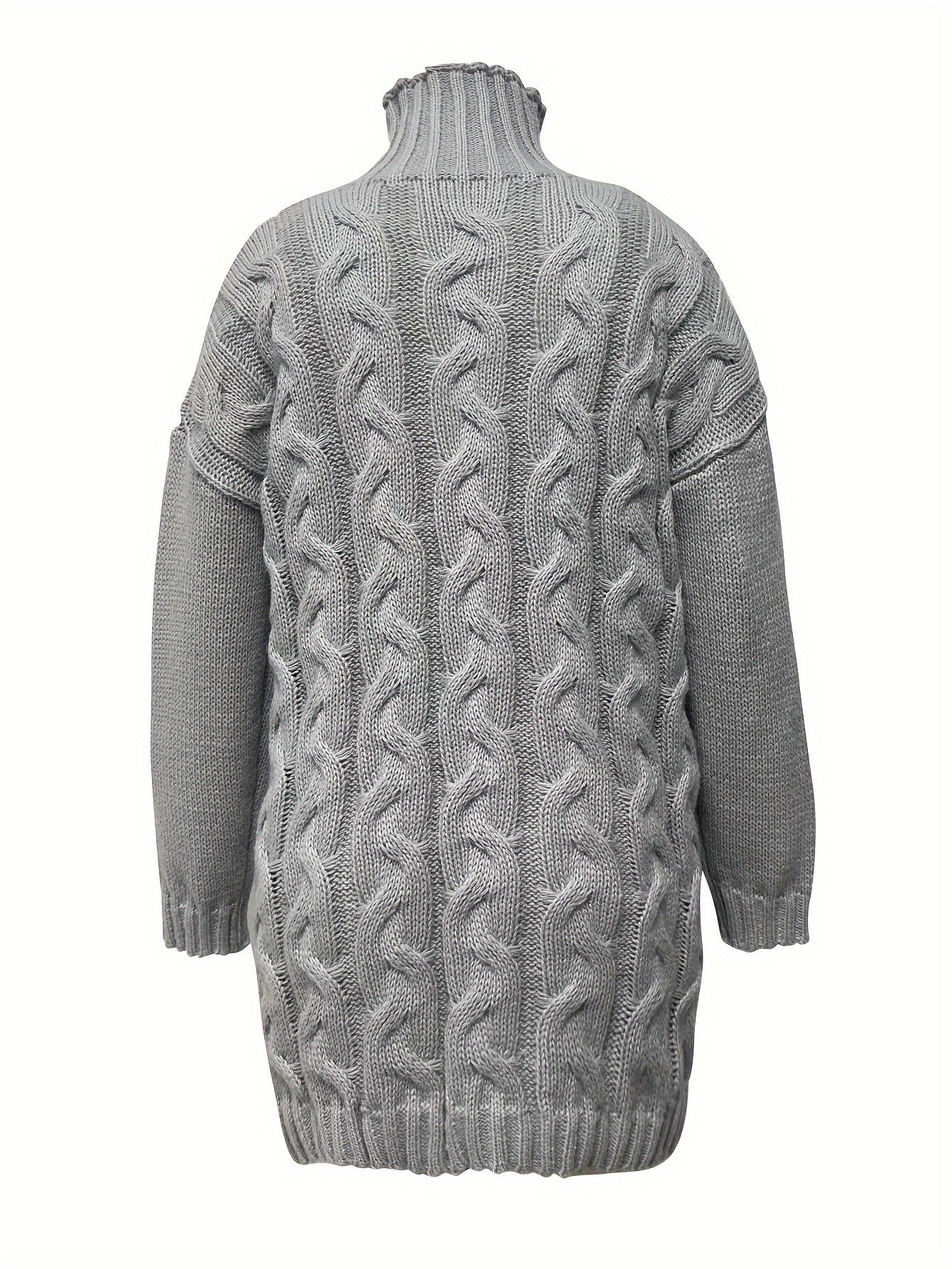  Solid Cable Long Sleeve High Neck Jumper