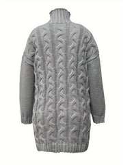  Solid Cable Long Sleeve High Neck Jumper