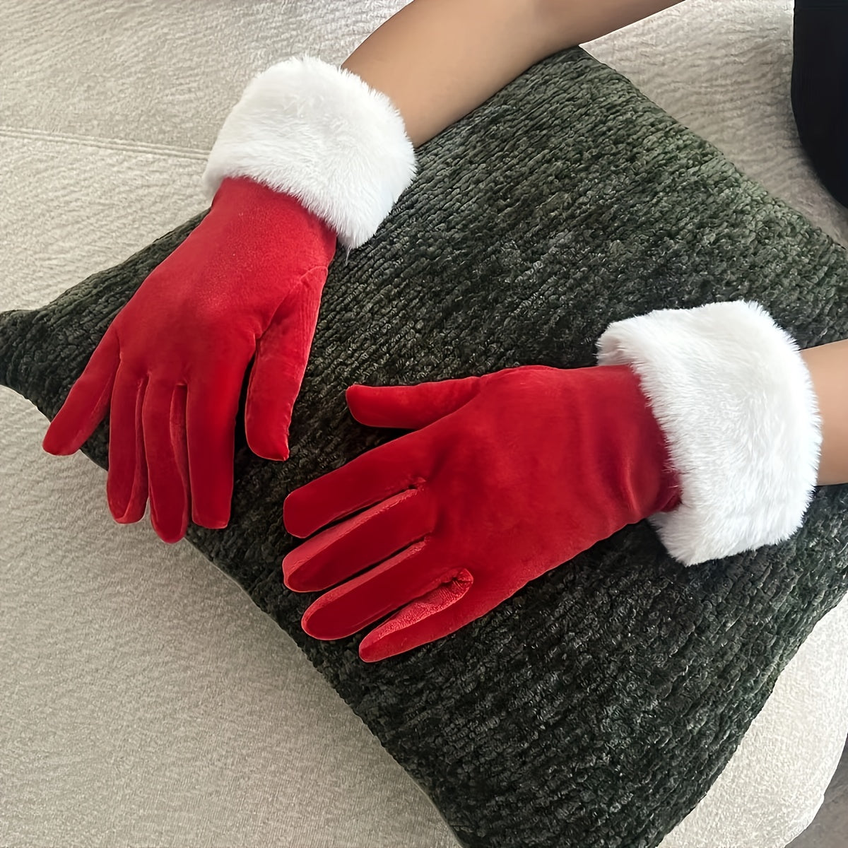 Red Velvet Santa Hat & Gloves Set Festive Christmas Accessories