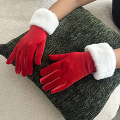 Red Velvet Santa Hat & Gloves Set Festive Christmas Accessories