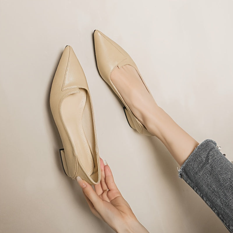Women's Pointed Toe Chunky Low Heels Slip On Court Pumps