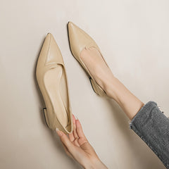 Women's Pointed Toe Chunky Low Heels Slip On Court Pumps