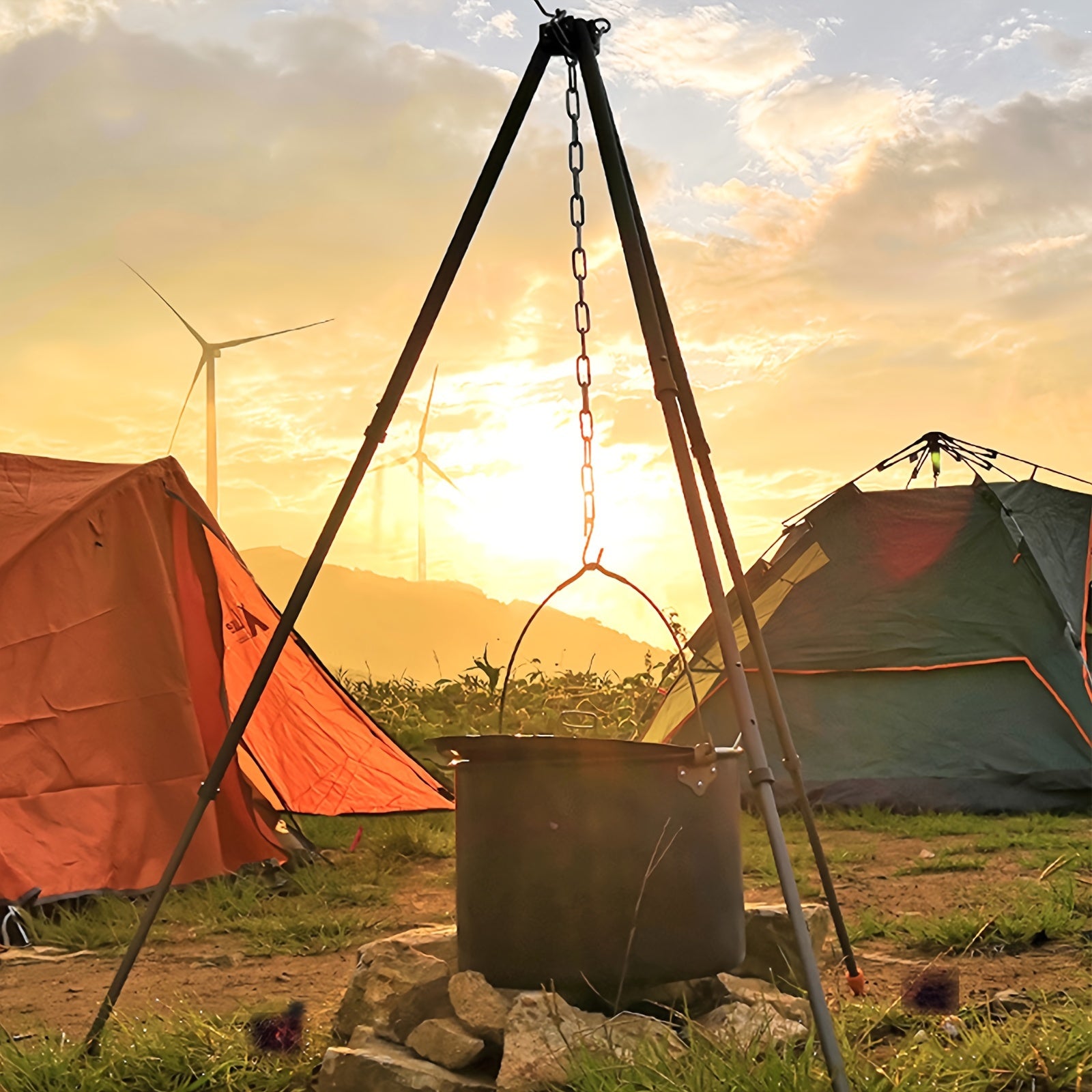 Outdoor Campfire Tripod with Chain for Camping