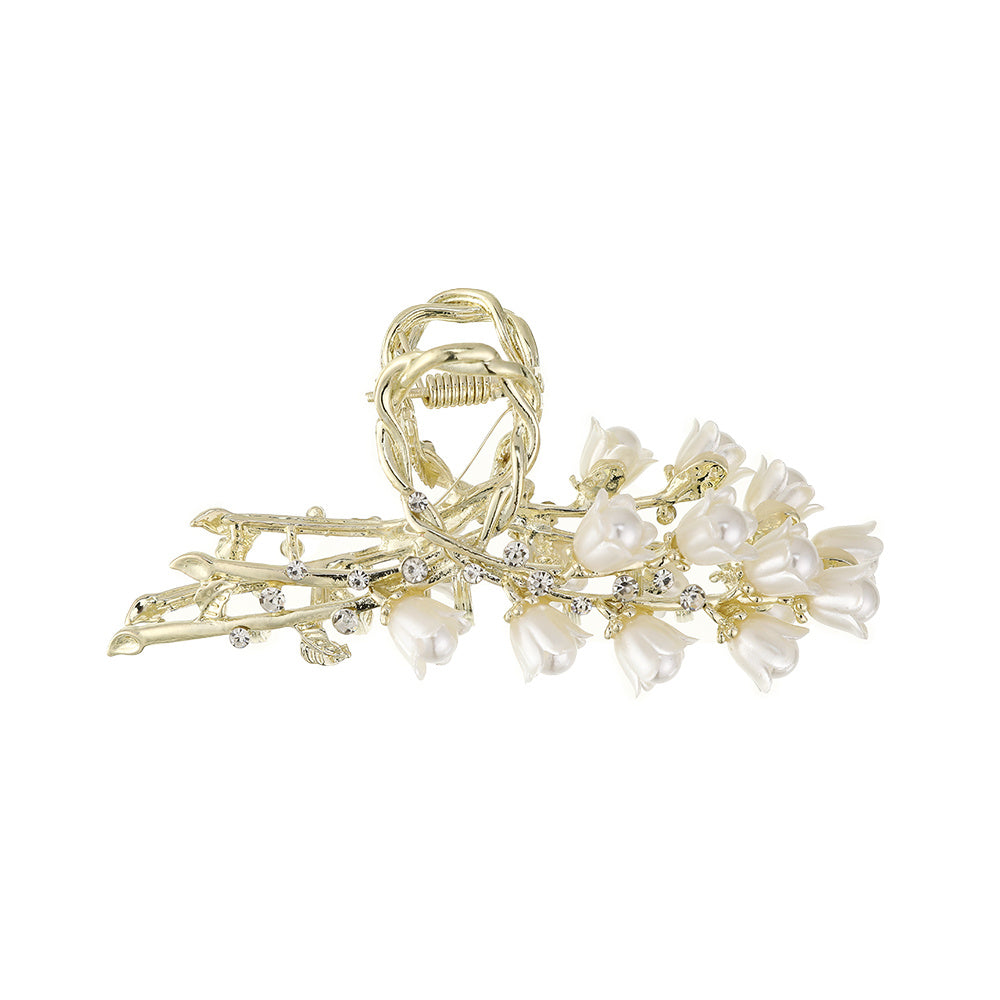 Japanese Temperament Lily Orchid Flower Hair Catch Rhinestone Hairpin