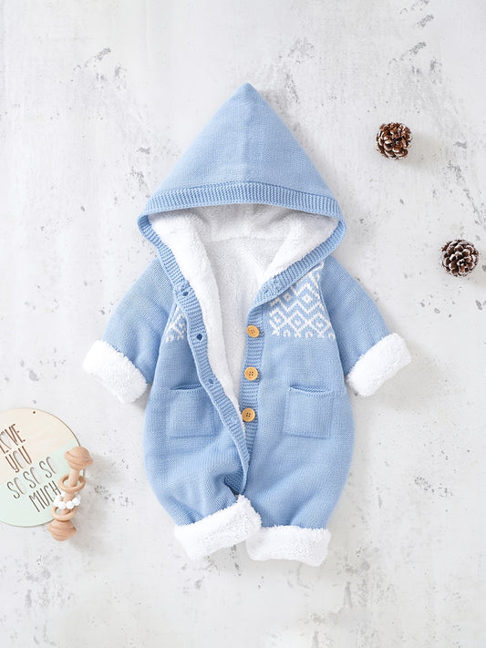 Newborn Knitted Hooded Jumpsuit with Cashmere