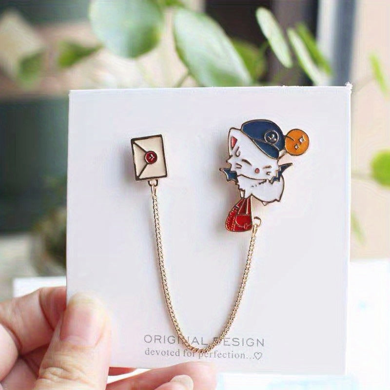 Preppy Cat Envelope Brooch Men's Accessory