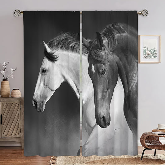 3D Horse Printed Window Curtains Rod Pocket Top