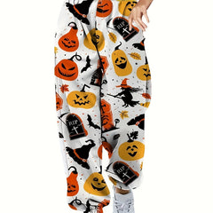  Halloween Pumpkin Print High Rise Tapered Leg Pants
