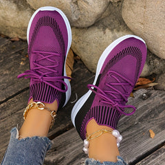 Women's Breathable Lace-up Running Shoes Soft Sole Casual Sneakers