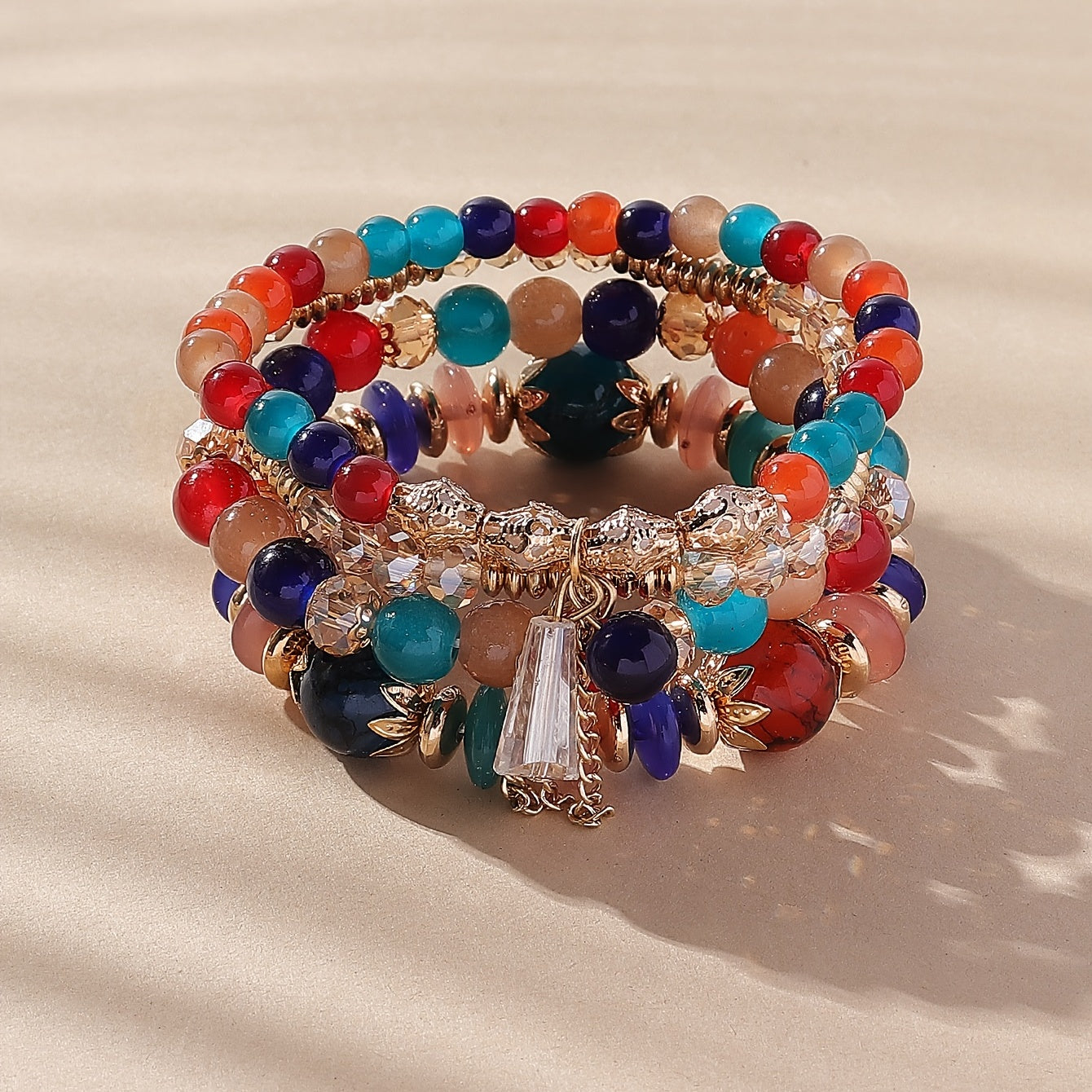4 Pcs Crystal Beaded Boho Bracelet Set Women's Jewelry Gift