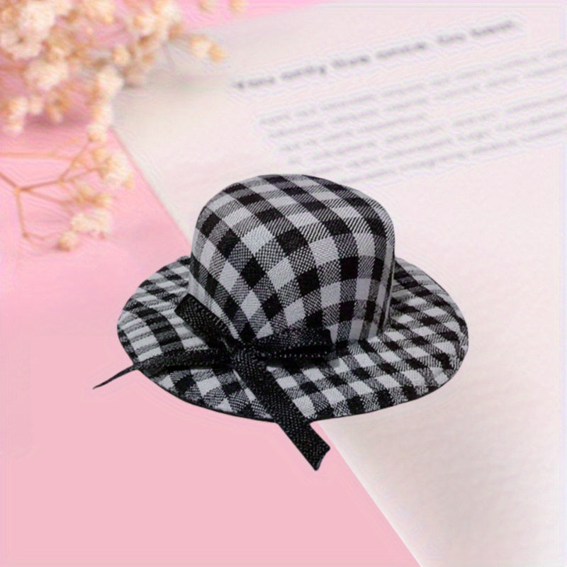 3pcs Grid Bow Hat Small Top Hat with Bow DIY Craft Doll Accessories