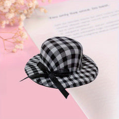 3pcs Grid Bow Hat Small Top Hat with Bow DIY Craft Doll Accessories