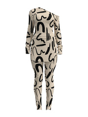 Casual Letter Print Two piece Set Side Split T shirt & Skinny Pants