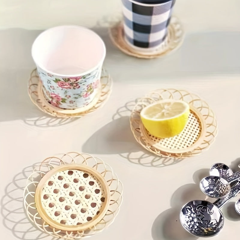 Boho Retro Flower Coaster Woven Bamboo Rattan Placemats