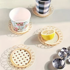 Boho Retro Flower Coaster Woven Bamboo Rattan Placemats