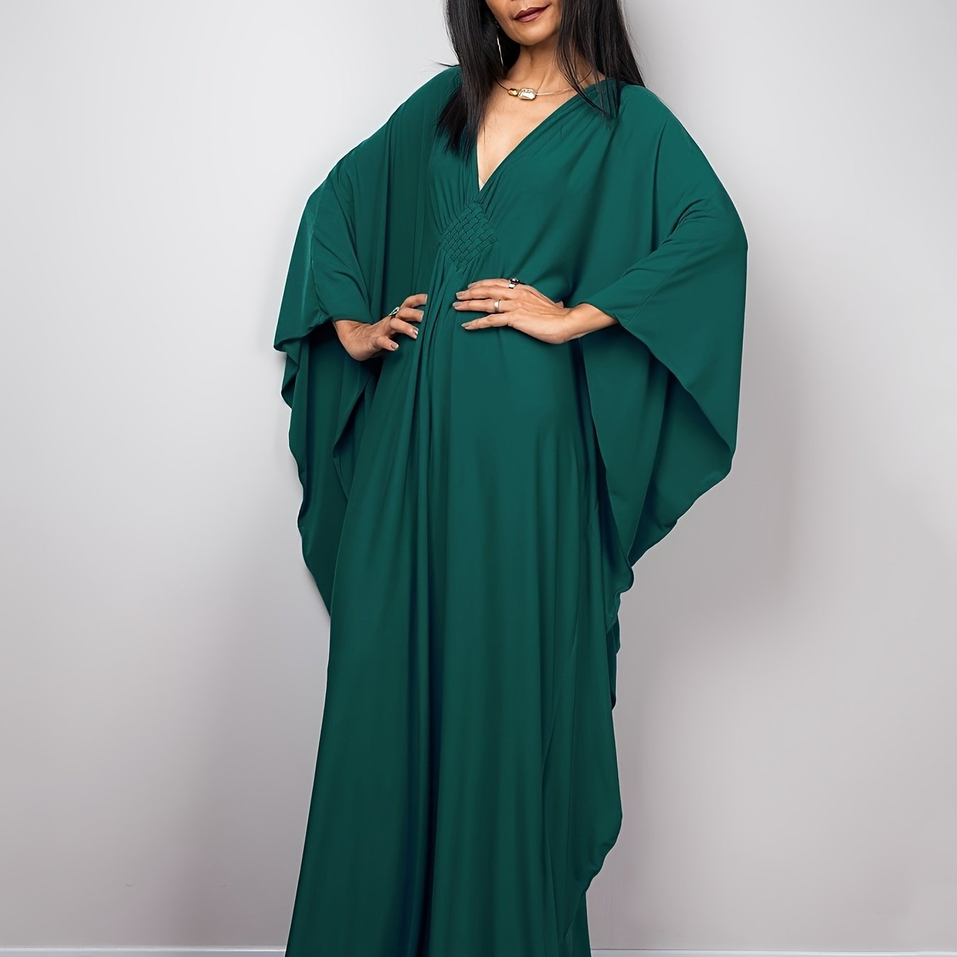 Boho Cover Up Women's Plus Batwing Sleeve V Neck Maxi Beach Dress