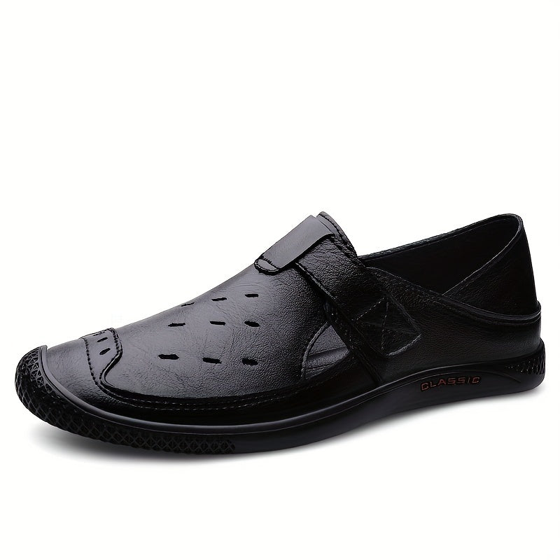 Men's Cut Out Leather Loafers Slip On Shoes