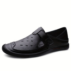Men's Cut Out Leather Loafers Slip On Shoes