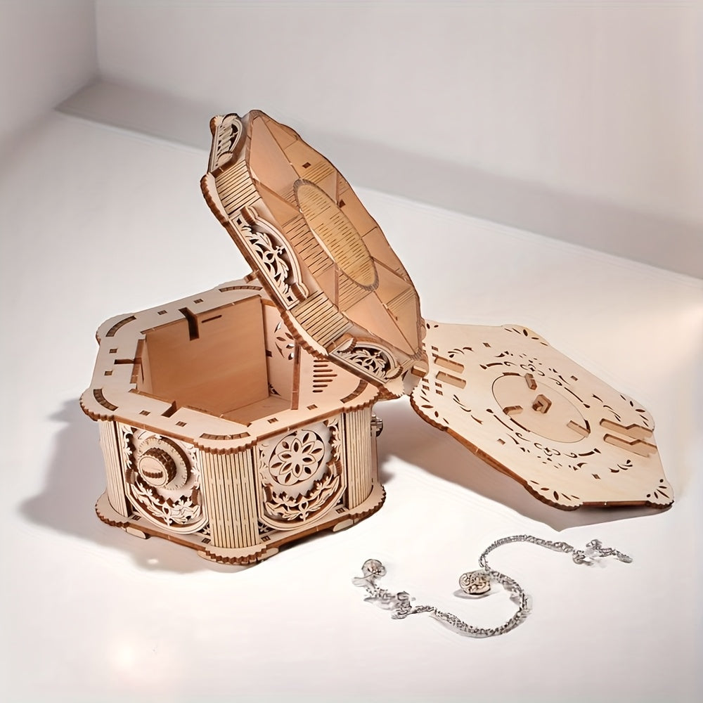 DIY 3D Wooden Puzzle Music Jewelry Box for Adults