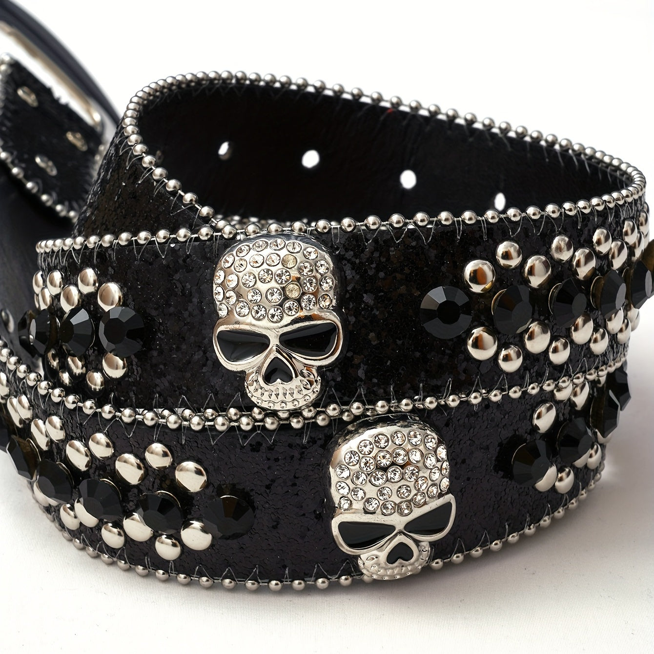 Skull Rivet Rhinestone Belt Hip Hop PU Leather Western Cowboy Cowgirl Bling Belt