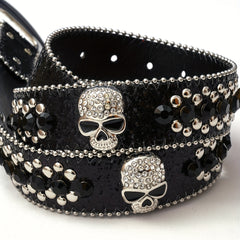 Skull Rivet Rhinestone Belt Hip Hop PU Leather Western Cowboy Cowgirl Bling Belt