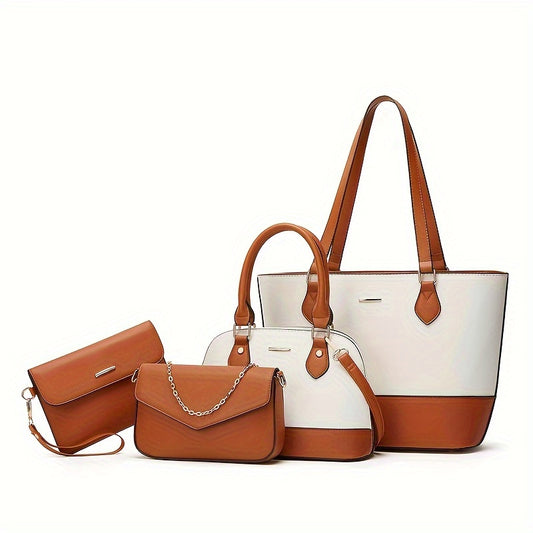 4pcs Vegan Leather Purse Set for Women Fashionable Tote Bag Handbag Crossbo