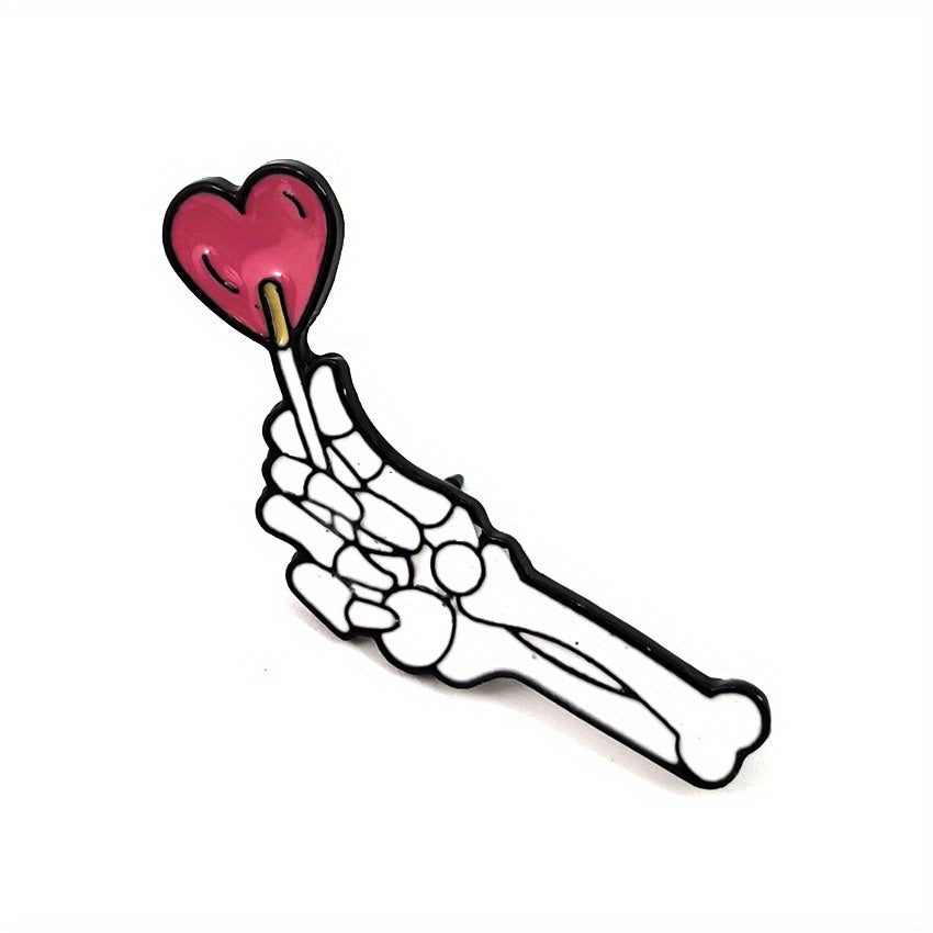 Halloween Punk Couple Brooch Love Lollipop Skeleton Hand Gift