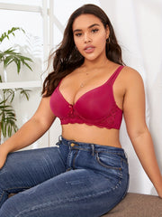 Bra Women's Plus Mini Bow Knot Contrast Lace Trim Bra