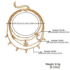 Moon & Star Chain Anklet Dainty Foot Jewelry 1 Pc