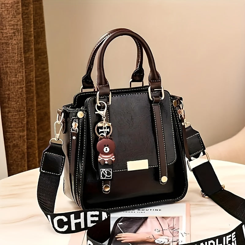 Women's Casual Elegance Satchel Handbag PU Leather Zip Closure Crossbody Bag