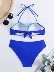 Ombre Twist Halter Tie Neck Bikini High Strech Low Waist 2 Piece Swimsuit