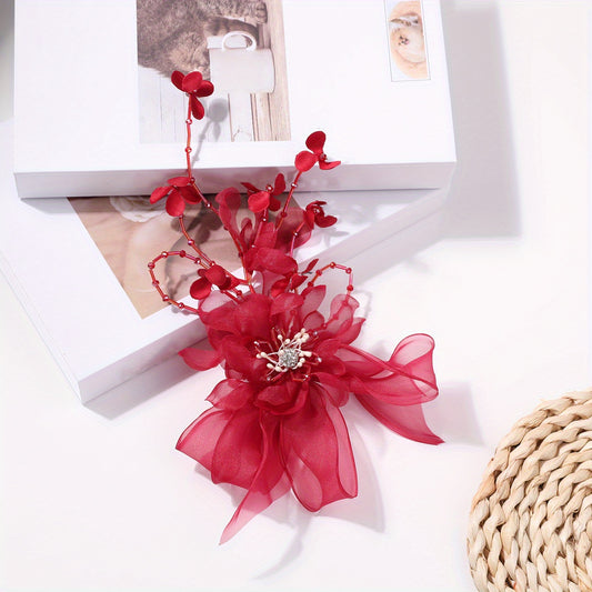 Red Flower Hair Clip for Women Girls
